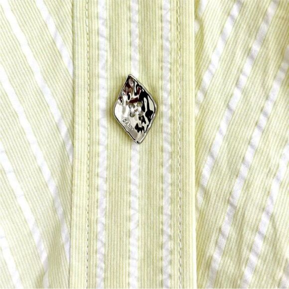 Ganni Seersucker Stripe Midi Dress Stripe Flan Size 14 Yellow - Picture 2 of 16